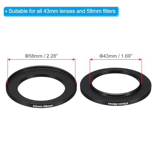 PATIKIL 43mm-58mm Metal Step Up Ring with Cleaning Cloth, 2 Pack Camera Lens Filter Adapter Ring Aluminum Filter Adapter Ring for Camera Lenses Hood, Black - Image 2