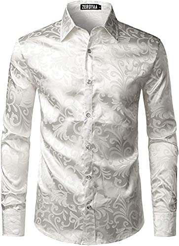 PARKLEES Chemise de luxe à manches longues en jacquard pour homme, coupe ajustée, en satin...