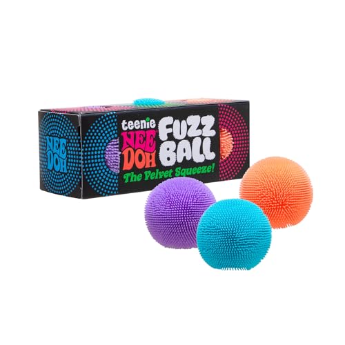 Image of Schylling Teenie NeeDoh Fuzz Ball - Mini Sensory Toy with a Velvet Texture and Soft Cloud Squish - Ages 3 and Up - Color May Vary; Three Fuzz Balls Per Pack