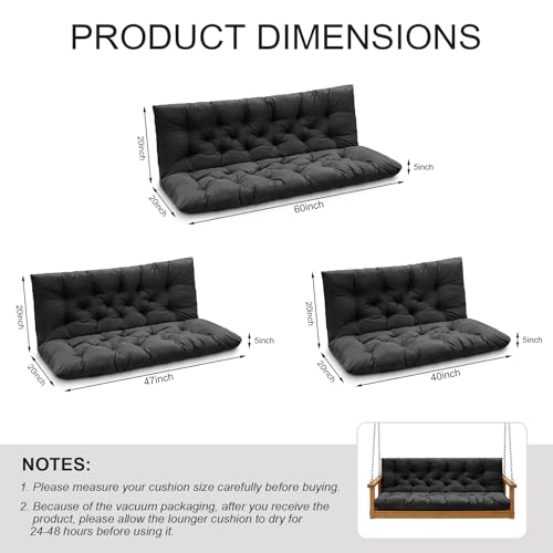 LCYY.TG Porch Swing Cushions, Outdoor Swing Replacement Cushions 3 Seater with Backrest, Waterproof Bench Cushion with Ties,for Patio,Porch, Garden,Backyard — view 2