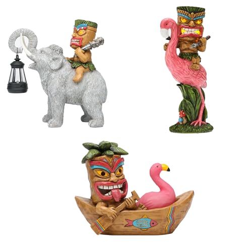 Yiosax Solar Tiki Statue Outdoor Decor 3pcs-Tiki Bar Decor Yard Statues Lawn Figurine Garden Tiki Statue Gardening Gift Mother Mom