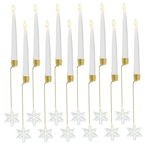 Candele di alberi di Natale senza fiamma, candele per alberi di Natale 12pc con remoto, a cono a conico sfarfallio senza fiamma con ganci del fiocchi di neve, luce bianca calda per la casa, tremoli