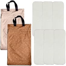 Mama Koala 6 Pcs 5-Layer NaturalNo Microfiber Inserts, with 2 Pack Reusable Hanging Wet Dry Bags