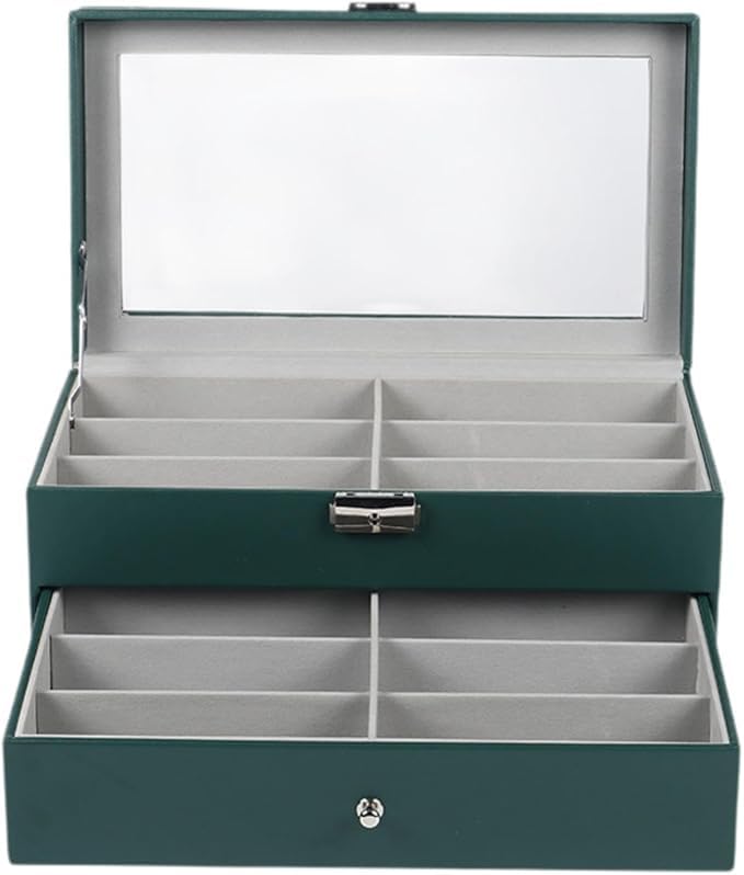 Mocamoro サングラスケース 12本用 メガネ・アクセサリー収納ボックス 透明アクリル蓋 PU素材 眼鏡管理 コレクションケース（ブラック）