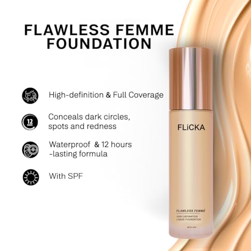 Image of FLiCKA Ultimate Glow Bundle Combo | Flawless Femme Liquid Foundation (Coffee-08) | Silk Touch 3 in 1 Face Primer | R U Ready Liquid Lipstick