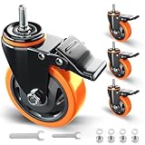 Stem Caster Wheels 4 inch Heavy Duty Threaded Stem Mount Casters Set of 4 with American Size UNC 3/8'-16 x 1 Swivel Industrial Castors with Safety Dual Locking Wheel for Furniture and Cart