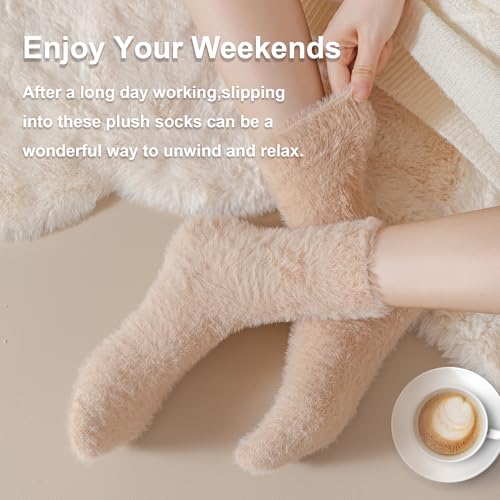Image of BROPAPAP Fuzzy Socks for Women Men Fluffy Thick Warm Winter Soft Cozy Plush Sleep Home Fleece Cabin Soft House Socks Gifts