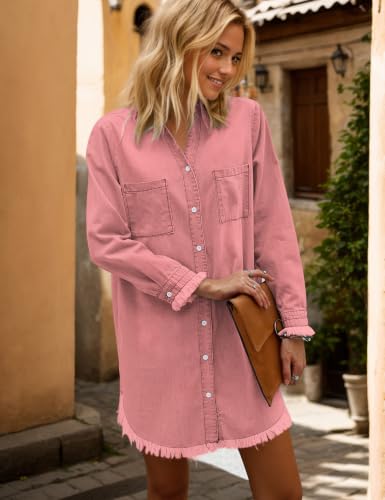 Image of Zilcremo Women Denim Dress Long Sleeve Button Down Jean Shirt