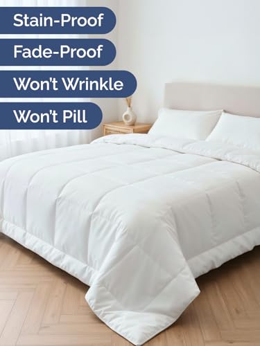 Image of Queen Size, White Alternative Down Comforter - Warm, Lightweight & Breathable Hotel Quality Bedding Set for Men, Women, Kids & Teens - All Season Oversized Cooling Microfiber Duvet Insert Comforter