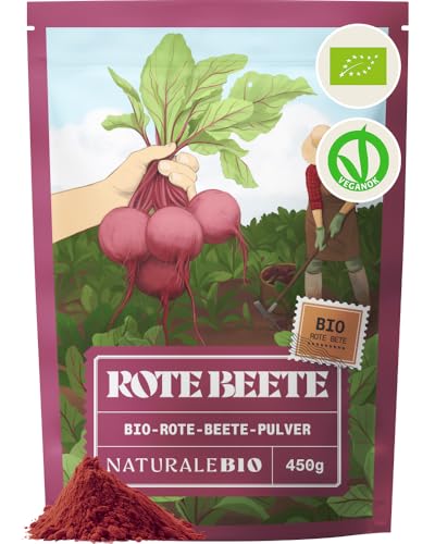 NaturaleBio Rote-Beete-Pulver 450g Bio Rote-Bete-Pulver aus getrockneter Wurzel reich an Nitraten und Betalainen für den täglichen Gebrauch vegane und glutenfreie Ernährung