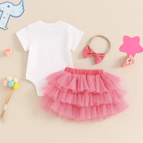 FYBITBO Sweet One First Birthday Outfit Baby Girl Donut Short Sleeve Romper Tulle Tutu Skirt Dress 1St Birthday Girl Outfit4