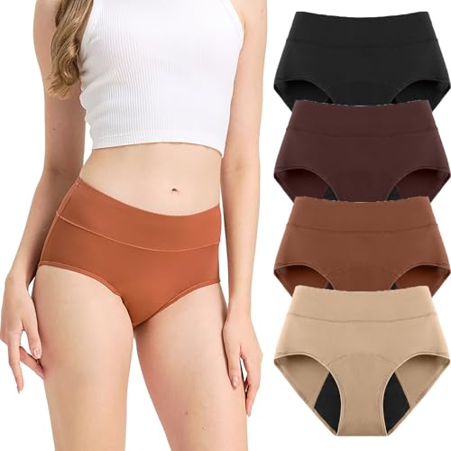 PGFEK Lbmlbm Leakproof Underwear for Women High-Waisted Soft Absorbent Washable and Reusable Briefs 4 Pack(Blend M)