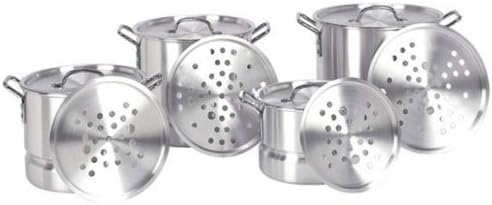 Imperial Home Juego de 4 piezas de aluminio con tapas y vaporizadores (ollas de 8, 12, 16 cuartos de galón, 20 cuartos de galón), color plateado