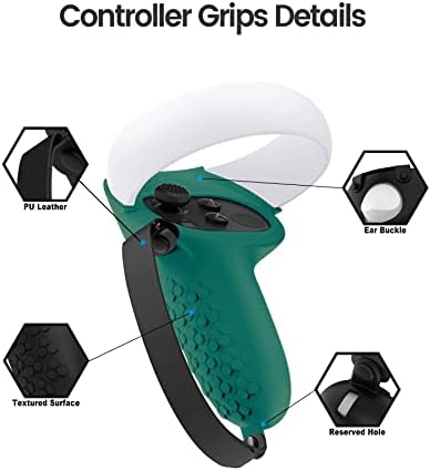 Protective Cover for Oculus/Meta Quest 2 Accessories, Silicone Controllers Grip Cover Protector, Soft Shell Skin with Face Cover and Lens Cover by Gwyoneaon (Green) - 2