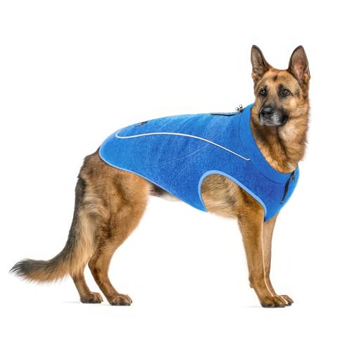 Image of Insulated Fleece Sweater for Dogs | Lightweight Warm Dog Vest | Zipper Port for Harness | Cold Weather Winter Jacket | Rain Snow Repellant Coat | Adjustable for Small Medium Large Male Dogs (Blue /XL)