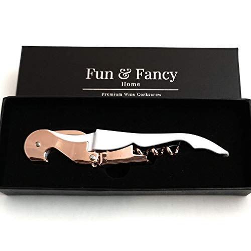 Fun & Fancy Home Premium Wine Corkscrew. Trendy Copper & White Wine Key