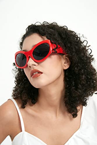 ICARA Oversized Fashion Sunglasses for Women Men Chic Y2k Style Curved Wrap-Around Oval Sun Glasses2