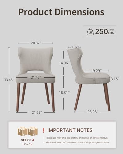 Image of Wooden Dining Chairs Set of 4, Farmhouse Dining Room Chairs with Solid Wood Legs, Mid Century Fabric Kitchen Chairs, Upholstered Chair for Restaurant & Cafe- Camel