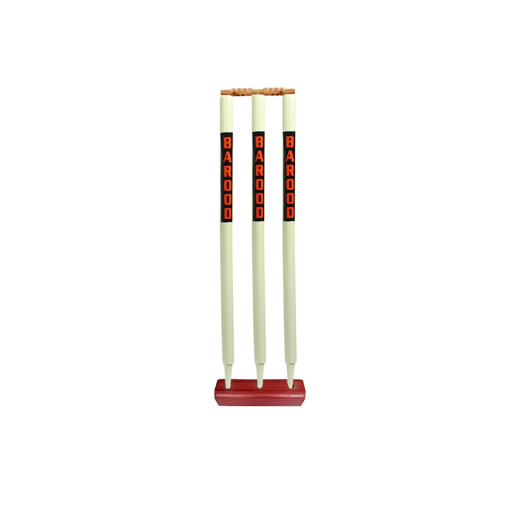 Wooden Cricket Stumps Set for Kids Adults Cricket Practice Training Ground Use | 3 Wooden Stumps 2 Bails 1 Base Stand | Durable Cricket Wicket Set for Outdoor Turf Grounds