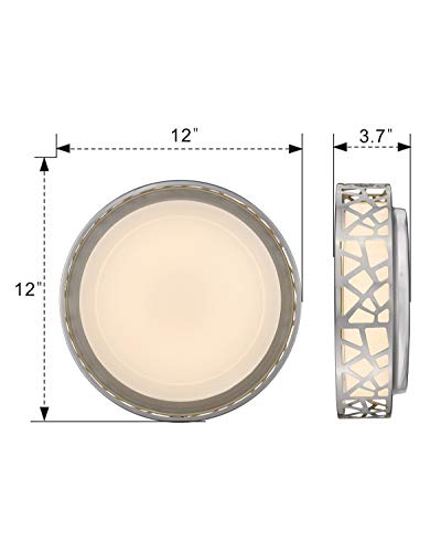 Flush Mount Ceiling Light, VICNIE 12 Inch Dimmable LED Hallway Light Fixtures Ceiling, 15W 1100 Lumens 3000K Warm White, ETL Listed,Brush Nickel Fihished,Metal Body and Acrylic Lampshade