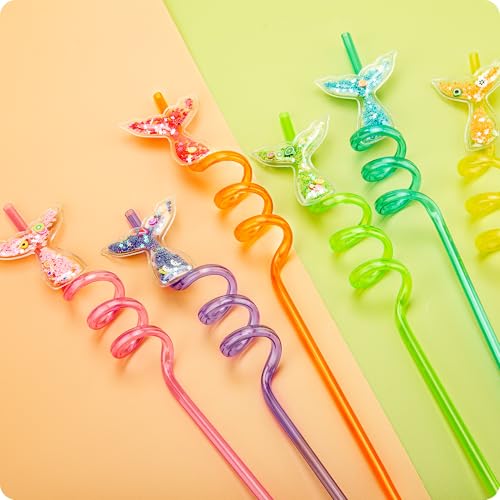 Image of 24 Pcs Glitter Mermaid Straws, Princess Theme Birthday Supplies | for Birthday Party Favors Supplies, Reusable Plastic Drinking Straws for Boys Girls Party Decorations Gift(Mermaid)