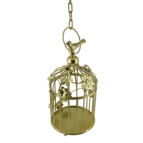 Image of Homesake Golden Small Metal Hanging Cage Lantern with Floral Vine & Chain, Decorative Tealight Candle Holder for Balcony, Home Decor, Diwali Decoration, Wedding & Festival Decoration