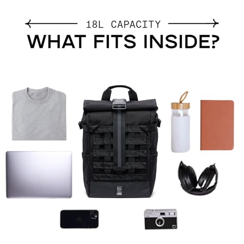 Chrome Industries Barrage 18L Castlerock Twill Roll-Top Backpack – Water Resistant Bag for Work, School, Travel – Features Cargo Net & Laptop Pocket3