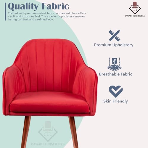 Image of Set of 2 Accent Chair for Living Room | Modern Armchair in Soft Velvet Fabric with Sturdy Legs | Premium Chair for Home Living Room Bedroom Restaurent | (Bronze Legs, Red)