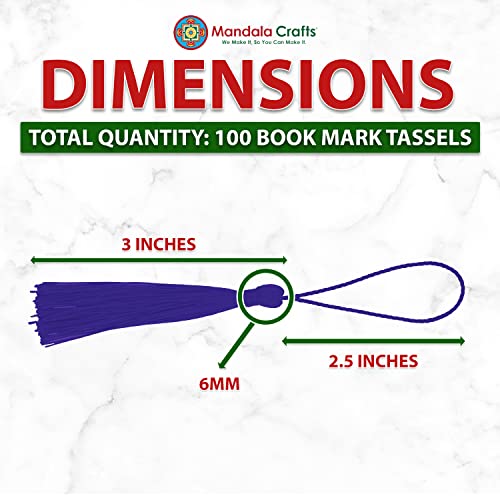 Image of Mandala Crafts Small Purple Bookmark Tassels - 100 Bulk Silky Mini Craft Tassels with Loops for Bookmarks, Jewelry Making, Graduation Decorations, and Keychains