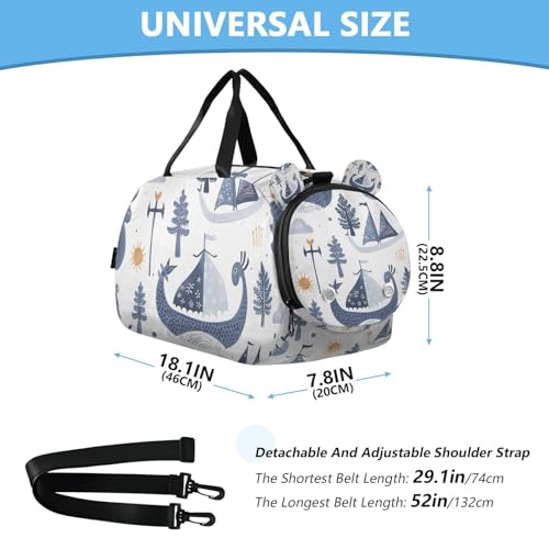 YETTASBIN Sport Travel Duffel Bag for Girls Boys, Pirate Ship Large Waterproof Weekender Overnight Bag, Detachable Shoulder Strap Gym Bag with Shoe Compartment & Wet Pocket3