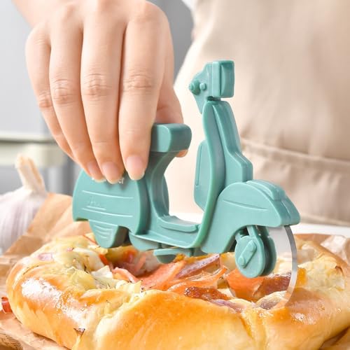 Diheohg C - Tagliapizza in metallo, a forma di bicicletta, ruota, moto, scooter, tagliapizza