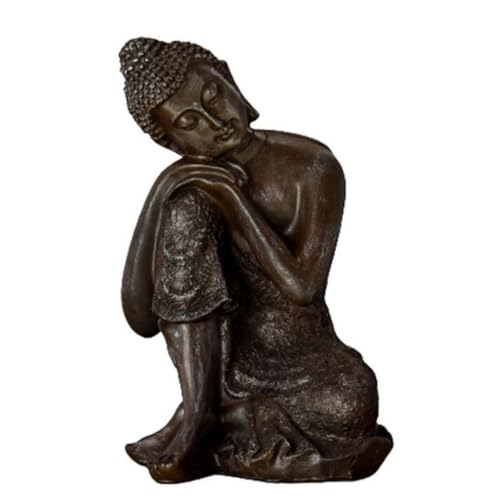 Belle finiture Zen Light Thai pensatore Statua Buddha, Resina, Bronzo, 13 x 12 x 20 cm