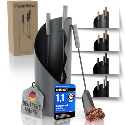 Heimfleiss® Kaminbesteck Grau Modern | Kaminzubehör mit...