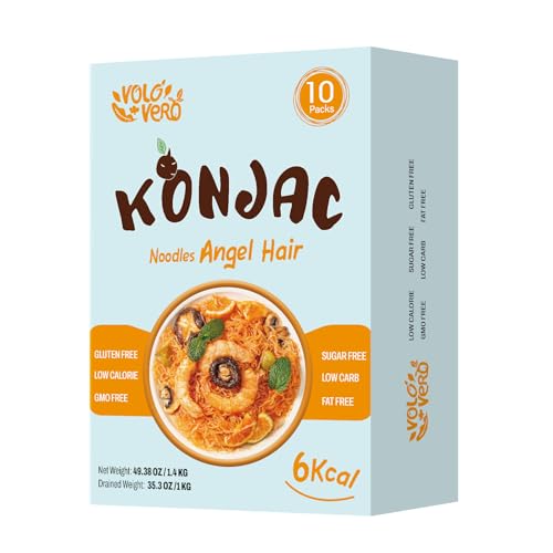 Image of VOLO VERO Konjac Noodles, Shirataki Angel Hair Pasta, 10 Pack | Gluten-Free, Sugar-Free, Fat Free, Keto, Vegan, Low Calorie, Low GI, Low Carb, Ready-to-Eat & Holiday Gifts