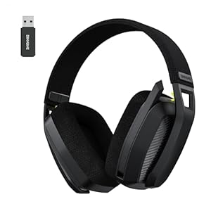 BINNUNE Wireless Gaming Headset with Mic for PS5, PS4, PC, Mac, Wireless Headphones, 2.4GHz Bluetooth Gaming Headset, Wireless Headsets with Flip Mic for Laptop Computer, Black