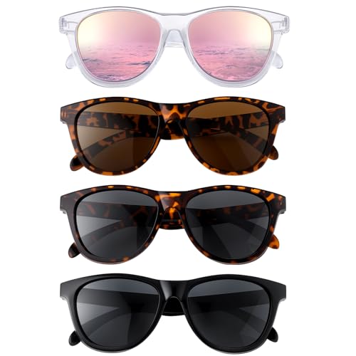 4 Pack Polarized Sunglasses for Women Men Round Trendy Shades with UV400 Protection Trendy Classic Retro Style Fashion