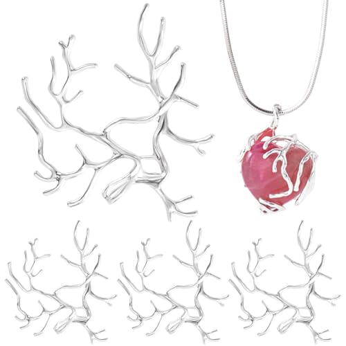 Isslly 4pcs Branch Shape Blanks for Jewelry Making, Adjustable Claw Pendant Trays, Hypoallergenic Brass Branch Prong Pendant Bezels for Bracelet Earrings Necklace Bracelet Earrings DIY Crafts- Silver