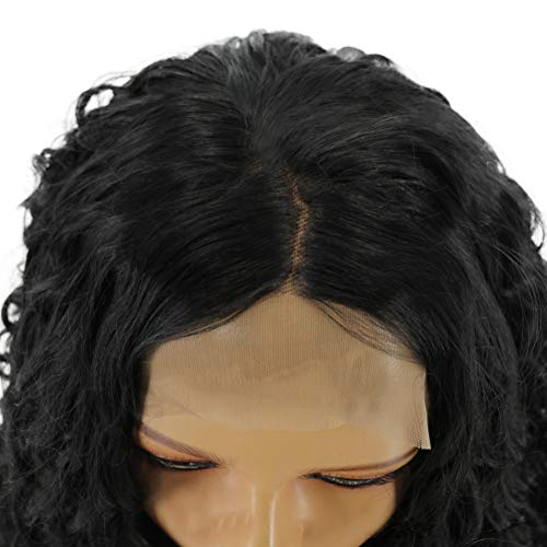 Lurrose Peruca feminina da moda Peruca de cabelo longo cacheado peruca preta de fibra química elmo d