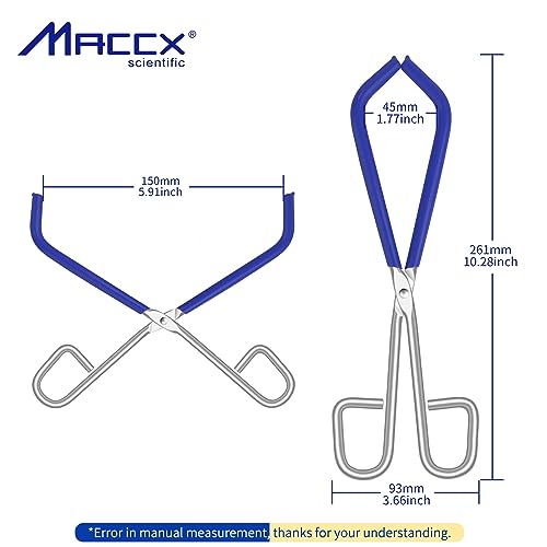 Maccx Laboratory Cup Beaker Clip Pliers Tool, Blue Rubber Coated Ends Tongs, Chrome Plated Steel Beaker Clamping Tools, for 50mL - 2000mL Capacity, BT150-001