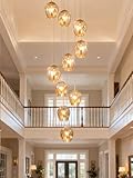 Meimond Long Chandeliers for High Ceilings,Modern Crystal Balls Pendant Light,Globe Raindrop Drop Lamp,Flush Mount Hanging Lighting Fixtures for Spiral Staircase,Foyer,Entryway,Living,10 Lights