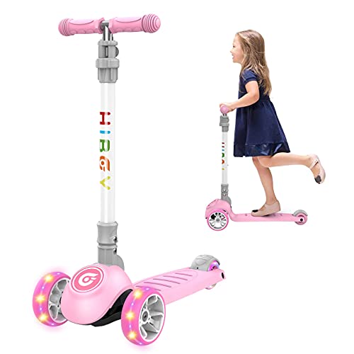 Hiboy hidy Scooter for Kids, 3 Wheel Scooter, Adjustable Height & Flashing LED Wheels for Toddler, Kick Scooter for Kids, Boys & Girls, Suitable for Age 3-12 (Pink)