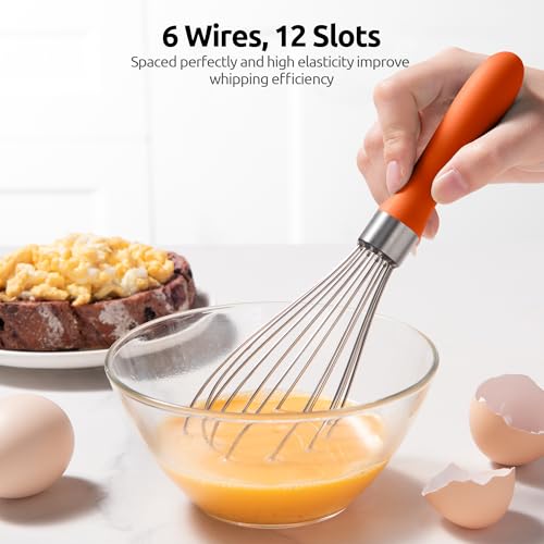 Image of U-Taste Wire Whisk for Cooking, 18 /10 Stainless Steel Balloon Wisk,S /Orange