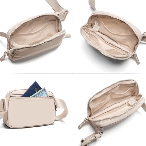 Image of Belt Bag for Women Two-Way Zipper Cross Body Fanny Pack Fashion Waist Packs Everywhere Belt Bag with Adjustable Strap Gifts for Teen Girls Women Men (Beige)