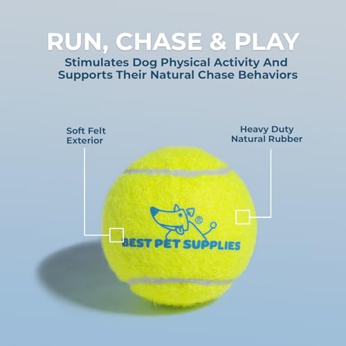 Image of Best Pet Supplies Interactive Squeaky Dog Chew Toy, Ideal Dog Toys for Chewers, Small, Medium & Large Dogs, and Fetch Lovers - Tennis (Yellow), Large (Pack of 4)