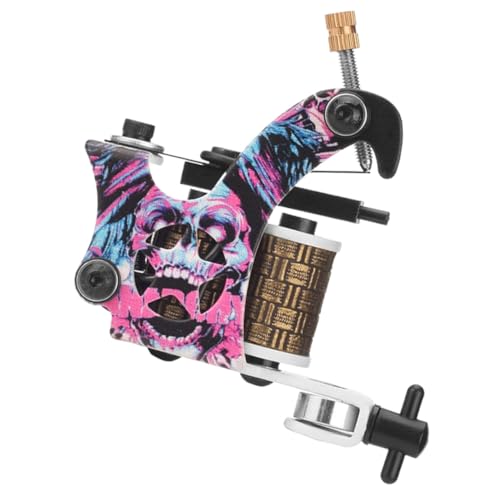 Alipis Máquina de Bobina para Tatuajes 10 Vueltas Diseño de Calavera Pentagonal, Dispositivo de Hierro Electrochapado, Equipo Profesional para Tatuar, Adecuado para Delinear y Sombrear,