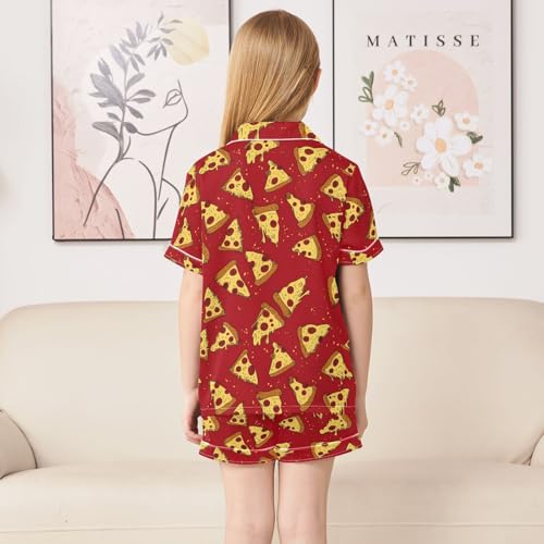ALAZA Red Pizza Sweet Satin Pajamas Set Short Sleeve Button Down Sleepwear Summer Pjs 2 Piece4
