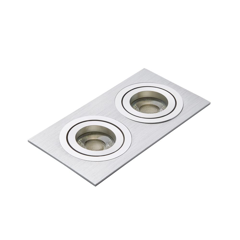 LITECRAFT Evra Recessed Downlight Rectangular Tiltable Spotlight - (2 Light, Silver)