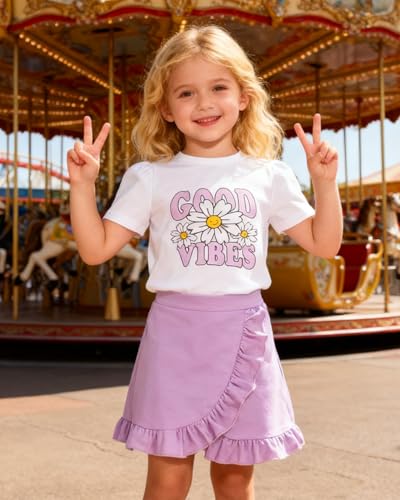 Image of Kids Toddler Girl Summer Clothes Letter Printed T-Shirt Top+ Floral Skirt 2pcs Girl's Skirt Set