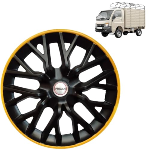 Image of Prigan TATA ACE Black Yellow Wheel Cover 12 inch for -TATA ACE (Set of 4 Pcs) (Press Fitting) Model- GT Line Black Yellow 12