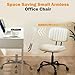 Sweetcrispy Small Office Desk Chair - Armless PU Leather with Comfy Lumbar Support, Height Adjustable Rolling Swivel Task for No Arms, for Adult, Student, Bedroom, Home, Vanity, Beige White
